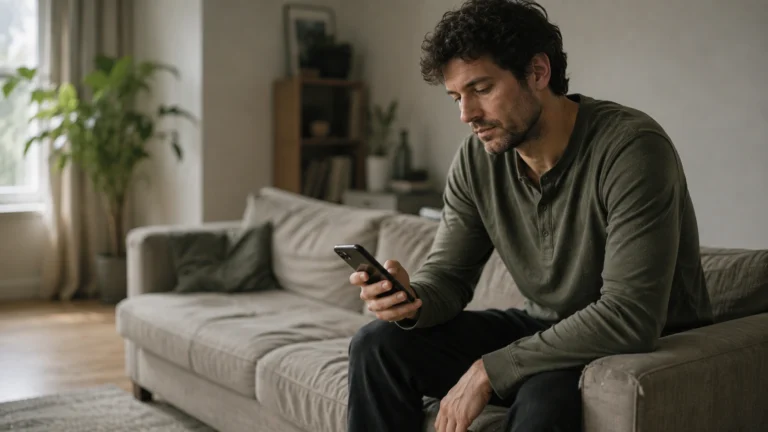 Man scrolling his phone with no enjoyment on his face, the gap discipline over dopamine is really about
