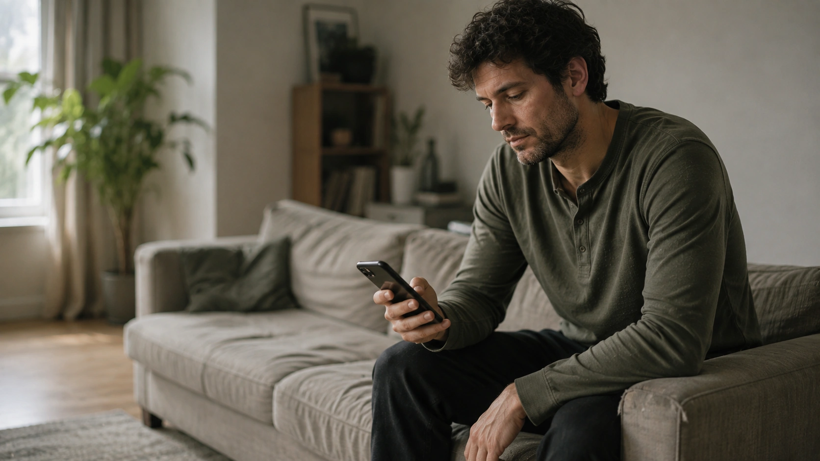 Man scrolling his phone with no enjoyment on his face, the gap discipline over dopamine is really about