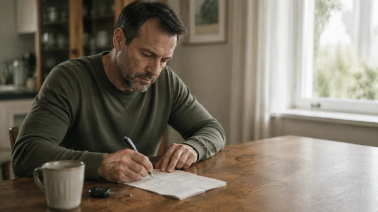 Man writing his family history before a checkup, the most useful preparation for health screenings by age