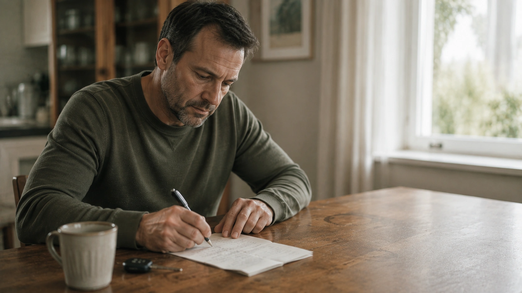 Man writing his family history before a checkup, the most useful preparation for health screenings by age