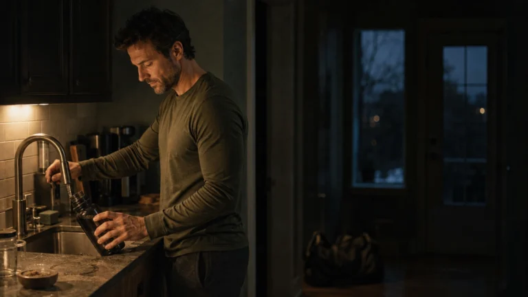 Man preparing before dawn with his bag already packed, the motivation vs discipline question settled the night before